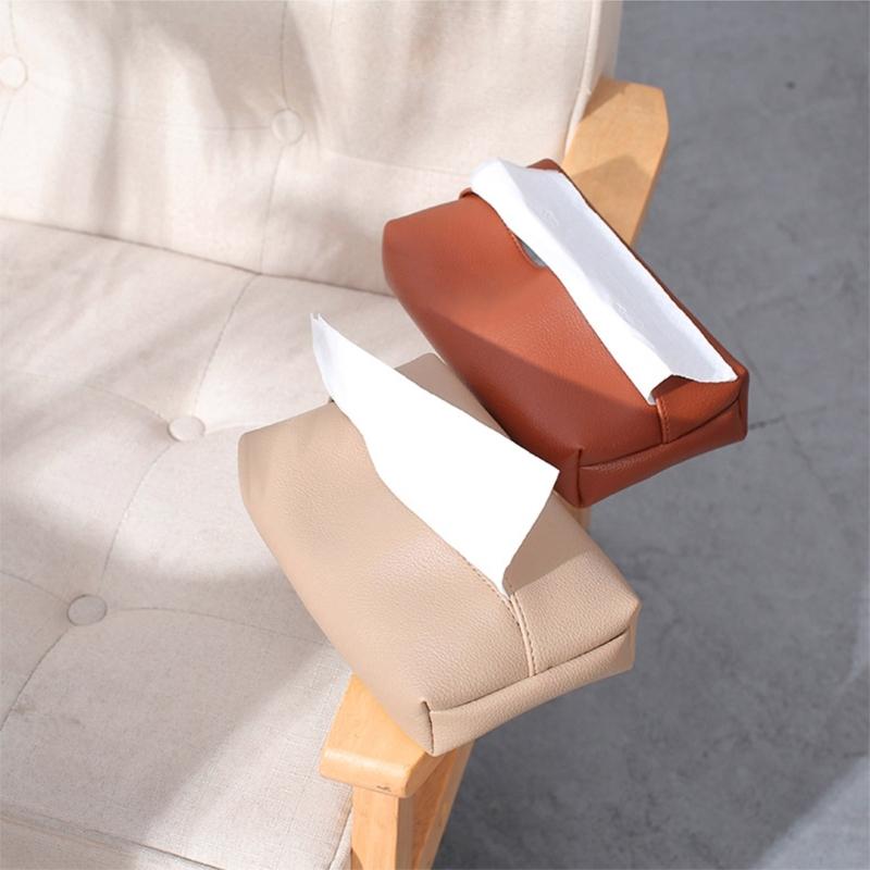 PU Leather Tissue Box Cover Rectangle Tissue Holder for Car Room Bathroom Decor Bedroom Ornament Folding Tissue Covers