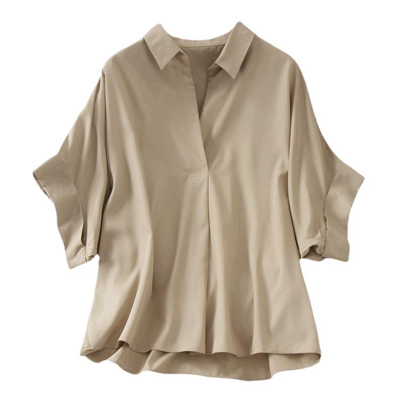 Women's Short Sleeve Retro Batwing Tencel Satin Shirt