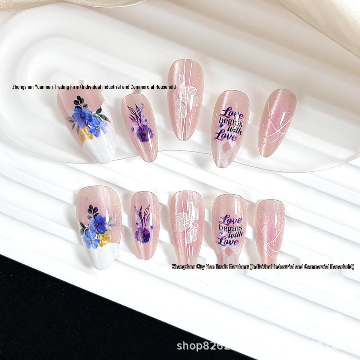 Spring Pink & Purple Translucent Flower Nail Art Tips - 24 Pieces Boxed