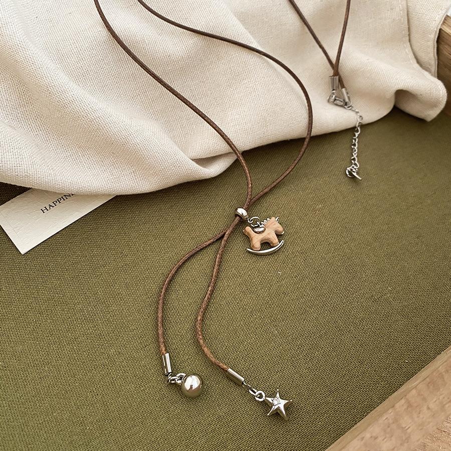 French simple zircon natal year pony pendant necklace accessories women's sweater chain necklace
