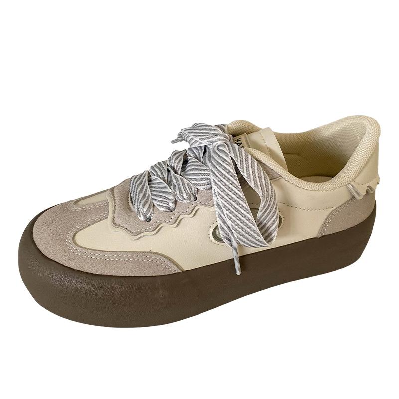 

B-9368 thick-soled Dexun shoes women s shoes 2024 new versatile round head niche board shoes ulzzang white shoes 40 бежевый