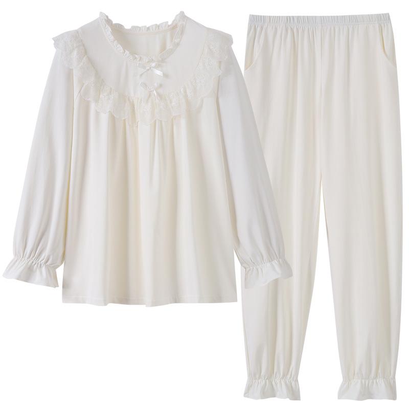 Pajamas Women's Spring and Autumn Pure Cotton Long-sleeved Loungewear Sweet Lace Princess Style Autumn Women's High-end Suit
