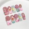 10Pcs Handmade Coffin Press On Nails, French Gradient 3D Flower & Starfish False Nails