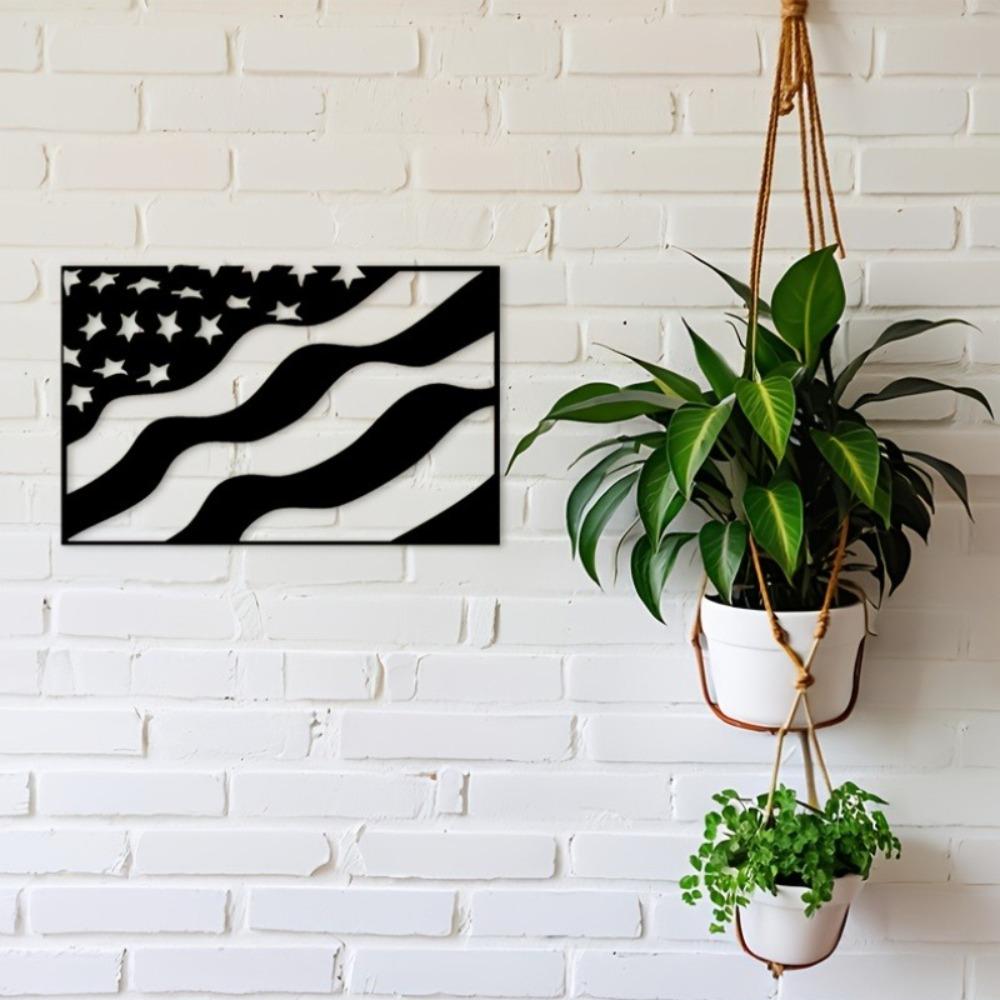 1pc USA Flag Metal Wall Art Black, Flat Silhouette Decorative Sign for Living Room Bedroom Office