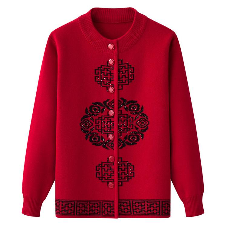 Middle-aged and Elderly Knitted Cardigans Fleece Thickened Granny Sweater Jackets