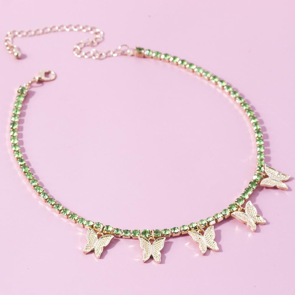 Beautifully Crafted Butterfly Pendant Necklace With Radiant Rhinestones And Adjustable Chain For Women зелёный