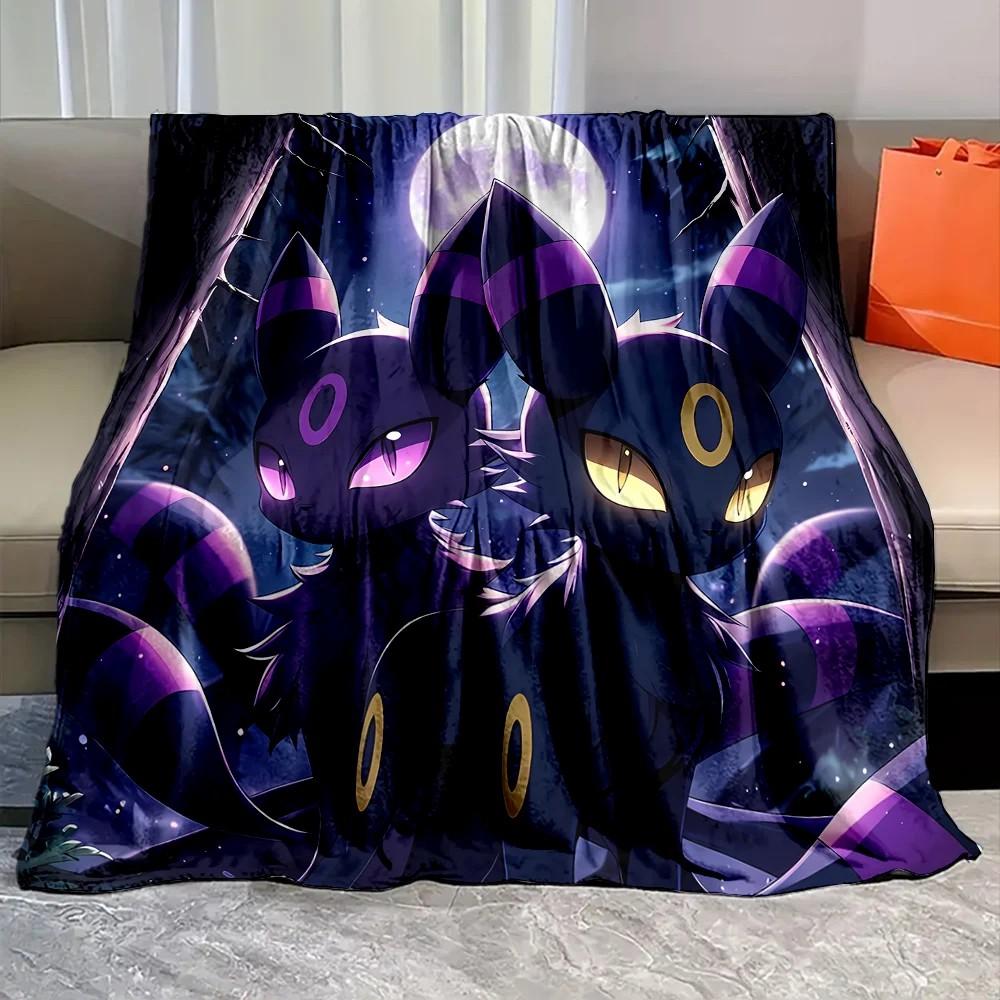 Japanese Anime Blanket with Eevee Umbreon Print, Soft Flannel Fluffy Camping Blanket for Children Adults Sofa Blanket Great Gift