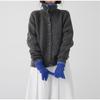 Contrast Knitted Cardigan Women Elegant Stand Collar Thicken Long Sleeve Single Breasted Lady Jumper 2025 Spring New Knitwear