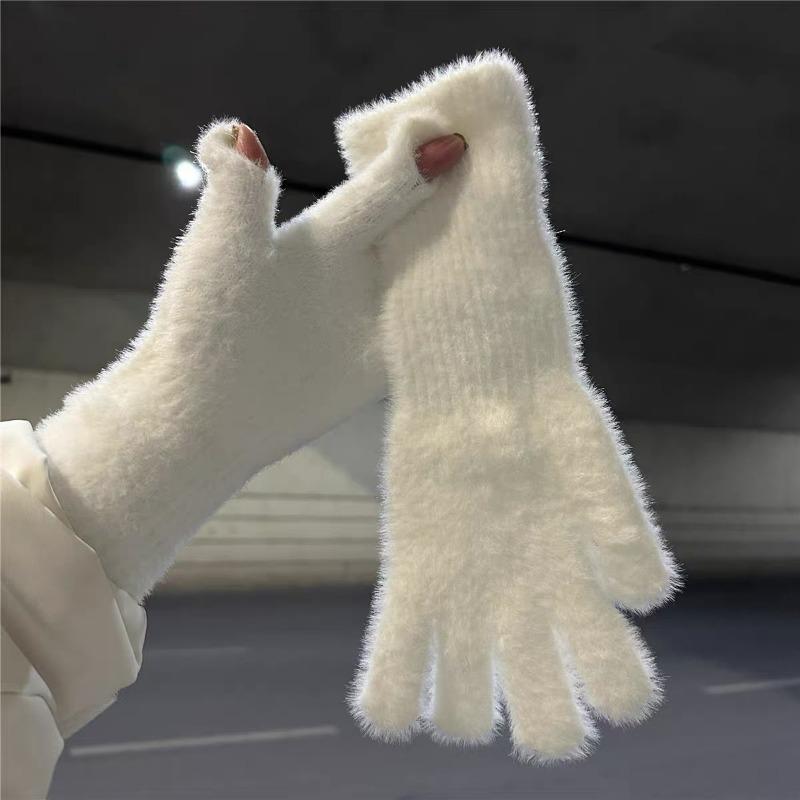1 Paio Guanti Lunghi in Lana di Vison Dolce da Donna Invernali Ispessiti Lavorati a Maglia Caldi Corti Peluche Soffice Manopole Protettive per Braccia Antifreddo Guanti da Esterno