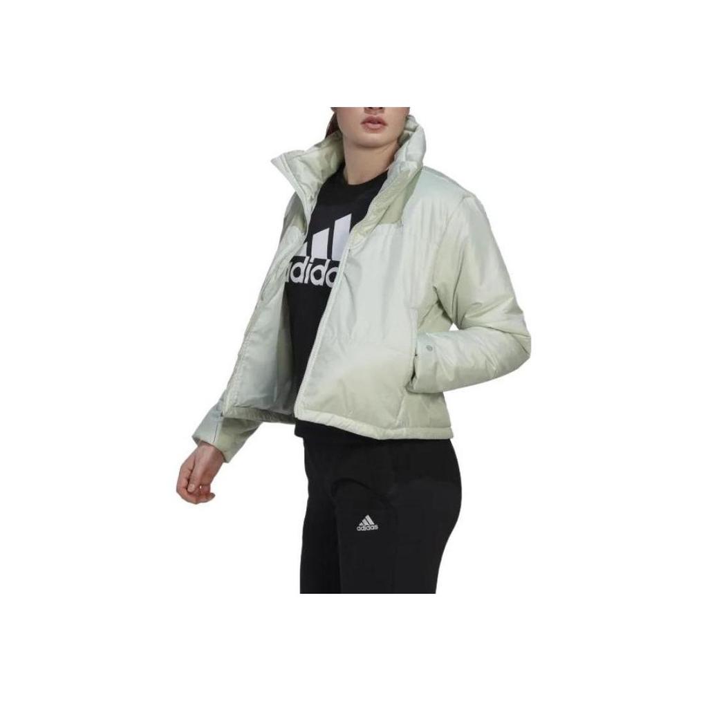 adidas Solid Color Casual Zip Cotton Jacket Women Jackets Linen-Green HG8754