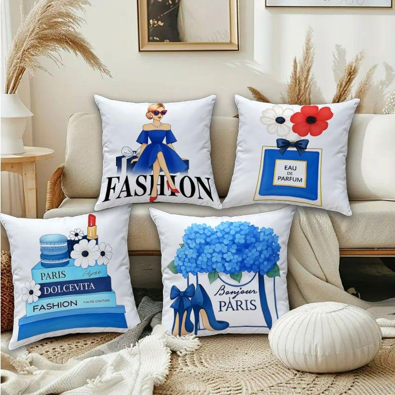 Parisian Women'S Fashion Digital Printing Pillow Cover Short Plush Suitable Living Rooms Bedrooms Sofas Throw Cushion Cover