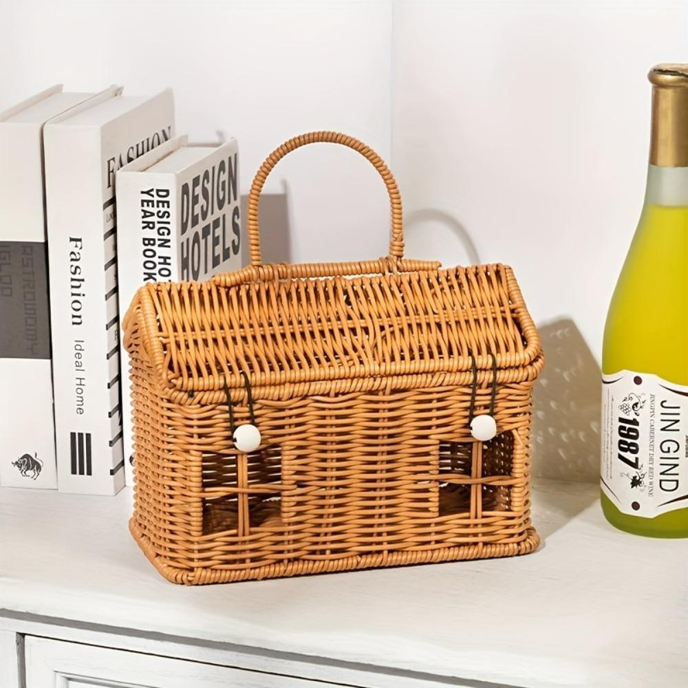 1 Stück PE-Picknickkorb aus gewebtem Material, handgefertigte Aufbewahrungstasche für Outdoor-Aktivitäten, robust und leicht, ideal für Picknicks