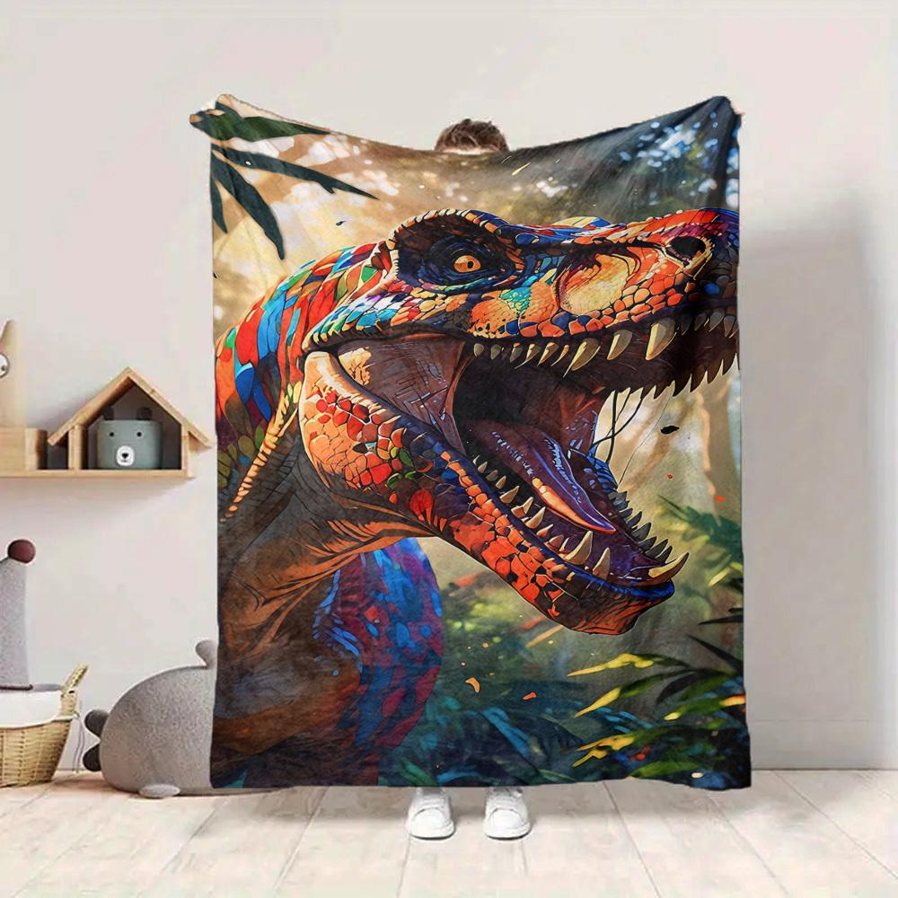 1pc Colorful Dinosaurs Blanket, Lightweight Flannel Throw Blanket For Sofa, Bed, Travel, Camping, Living Room, Office, Couch, Chair, And Bed