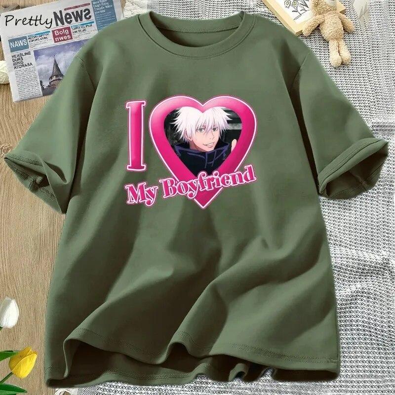 Jag älskar min pojkvän Jujutsu Kaisen T-shirt Dam Bomull Kortärmad T-shirt Anime T-shirts 90-talsmode Unisex Damkläder Streetwear