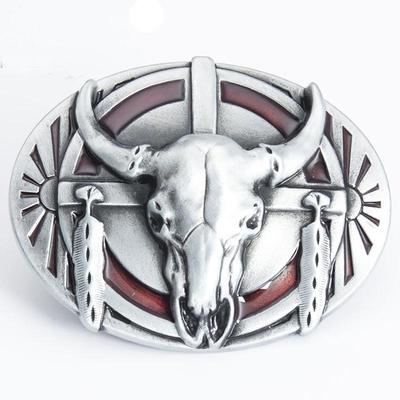 Hebilla de Cinturón Ovalada de Calavera de Toro Tribal - Diseño de Guerrero, Hebilla Lisa Personalizada de 3,8 cm