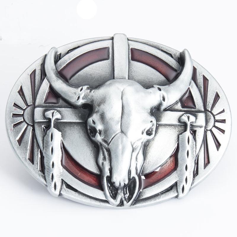 Oval Tribal Bull Skull Belt Buckle - Warrior Design, 3.8cm Personalized Smooth Buckle