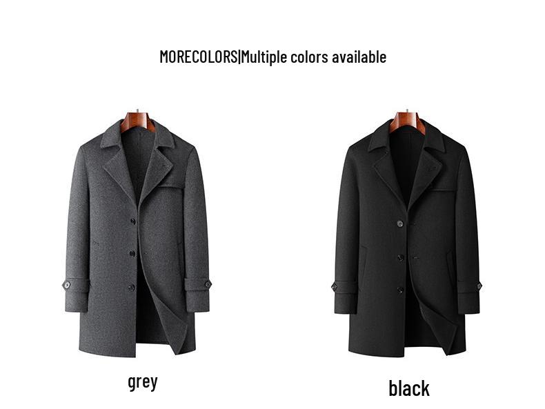 Men's Mid-Length High-End Woolen Trench Coat - Autumn/Winter Warmth