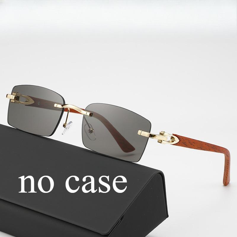 Fashionable Frameless Sunglasses with Ocean Panels Trimmed Wood Grain Leg Frames Retro Men s and Women s Sunglasses