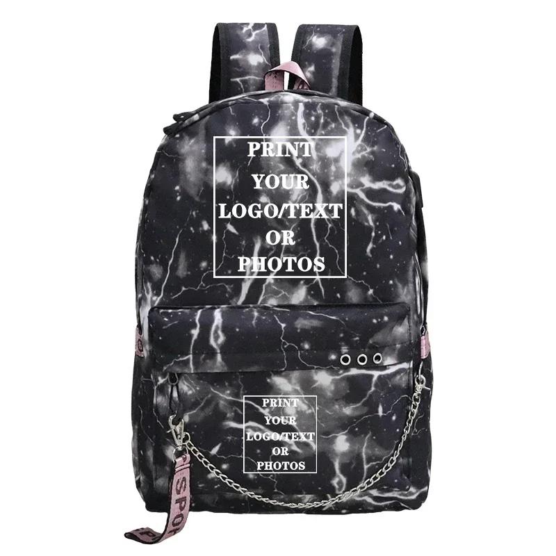 Customize Your Logo Name Image School Backpack for Teenager Girls Fashion Custom Backpacks Travel Back Pack Sac A Dos