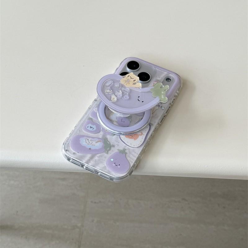 Glitter Eggplant Magnetic Cat Stand for iPhone 17/16 Pro Max/15/14 Case