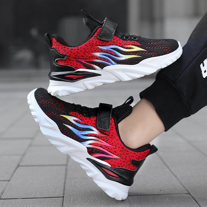 Dětské létající tkané duté prodyšné sportovní běžecké boty venkovní plamen dětské boty