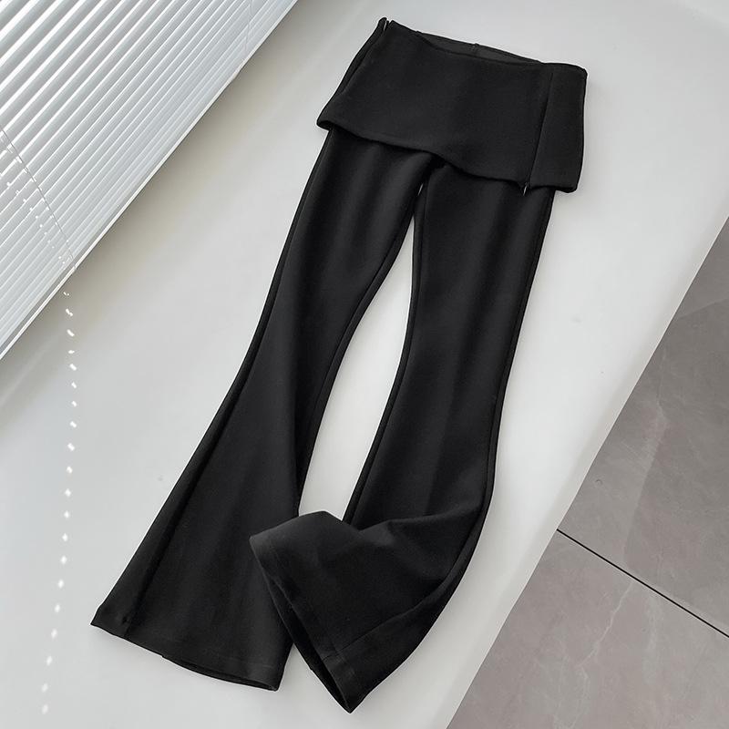 

Облегающие эластичные трикотажные брюки с разрезом и юбкой - женские короткие, микро-расклешенные Large