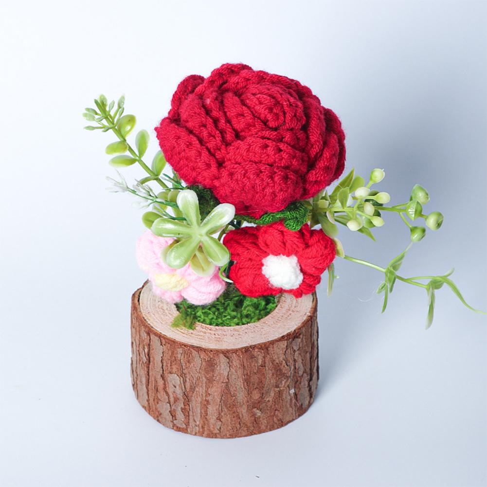 Hand-Knitted Rose Flowers Home Decoration Valentine's Day Gift Handmade Crocheted Flowers Bouquets flowerpot Desktop Ornament