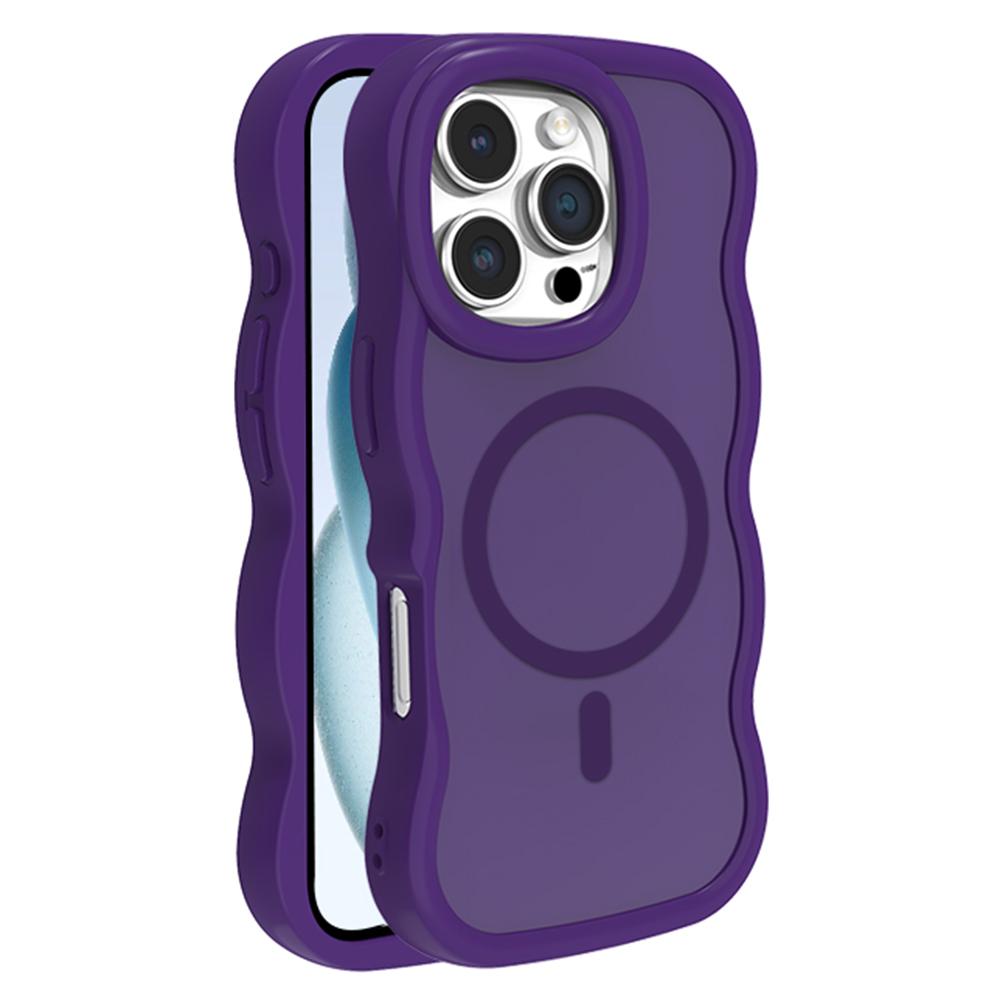 

For iPhone 16 Pro Case Compatible with MagSafe TPU+PC Phone Back Cover Skin Touch Wave Shape Purple