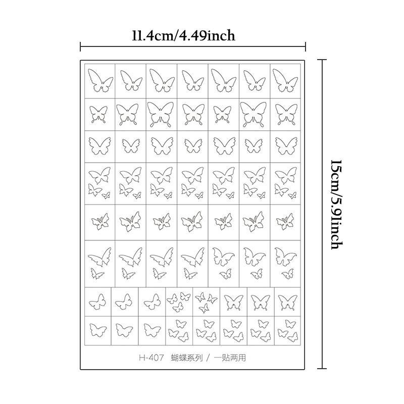 Autocollants pour Nail Art Creux Design Peint à la Bombe Cœur Papillon Motif Français Accessoires pour Ongles Décalcomanies Décoratives