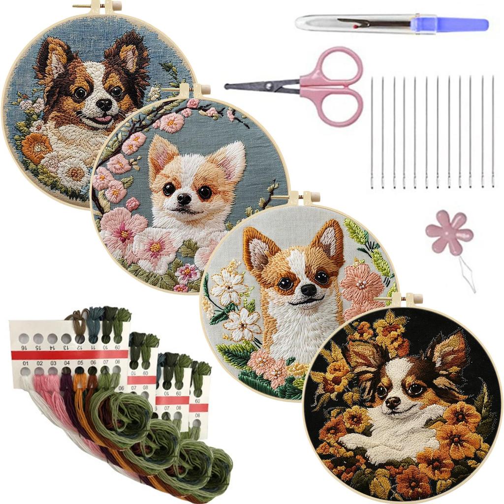 4 Pack Embroidery Kit with Cute Animal Patterns Cross Stitch Set with Embroidery Hoop Needles Threads Instruction for Beginners