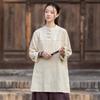 Johnature Women Vintage Shirts Tops Spring Chinese Style Solid Color Stand Long Sleeve Blouses