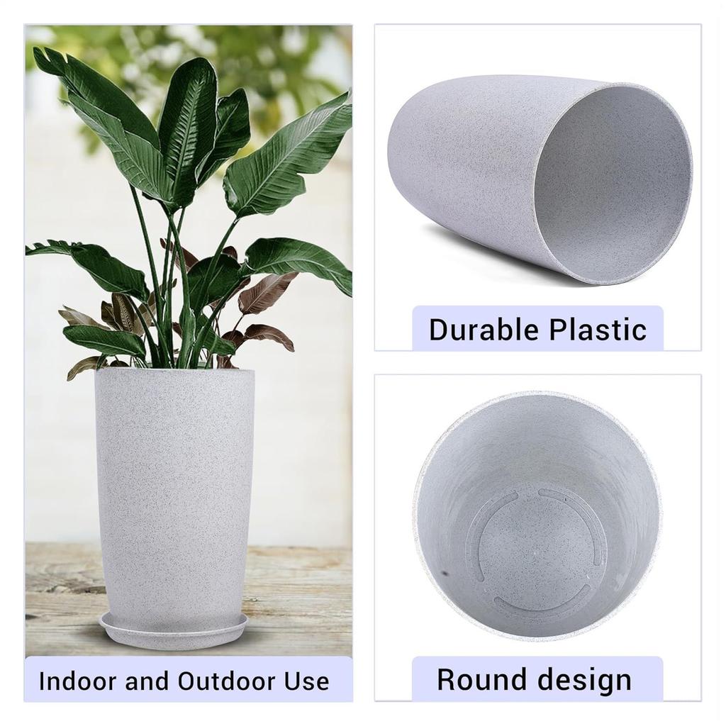 Flower Pot with Plate | 18 Inch | Lightweight Polymers Indoor-Outdoor Pots | Flower Pot Gamla for Home-Office & Garden
