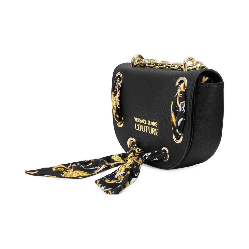 Versace Jeans Couture Chain Strap Silk Scarf Decorated Polyester Shoulder Crossbody Bag Women Bags Black 74VA4BAC-ZS467-899
