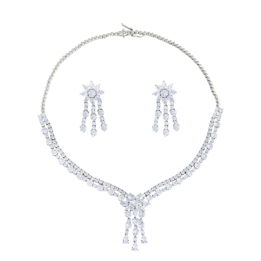 Dazzling European Tassel Evening Gown Choker Set with Bridal Zircon Necklace & Earrings