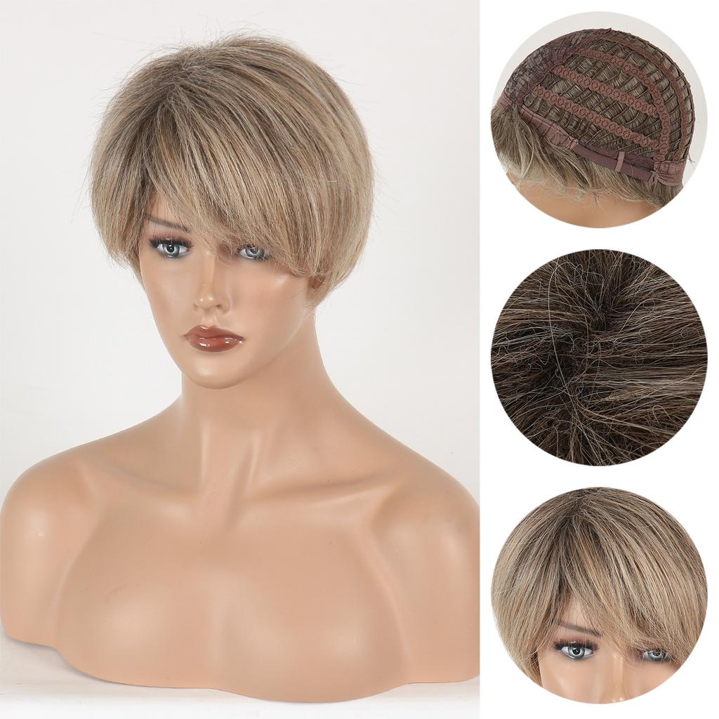 Women Short Bob Wigs Gold Blond With Side Bangs Heat Resistant Fiber Synthetic Straight Wigs Daily Use Cosplay Hair