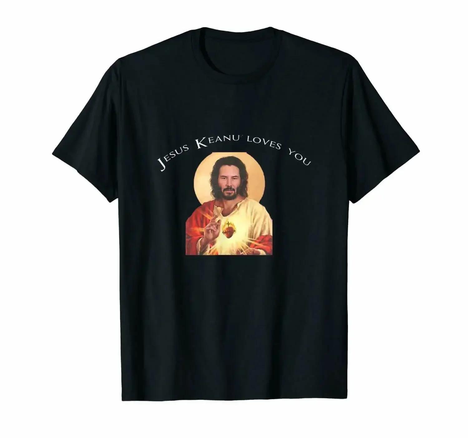 Jesus Keanu Loves You Meme Retro Pastel Cute Pun TShirt 100 Cotton ONeck Summer Short Sleeve Casual Unisexs Tshirt Size S3XL S