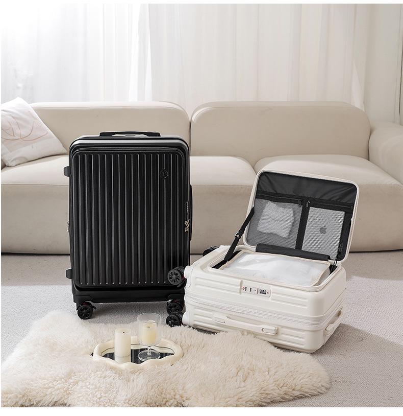 Side-Opening Expandable Luggage Set: Includes Large 24-Inch Suitcase with 20-Inch Carry-On, Silent Universal Wheels, and Trolley Attachment.