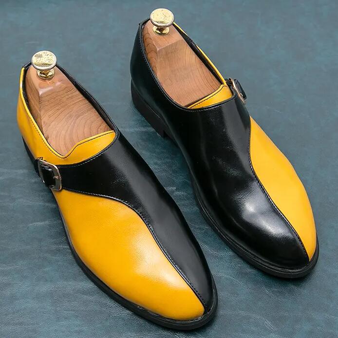British pointed leather shoes summer breathable black and white personality casual youth heightening shoes hairstylist