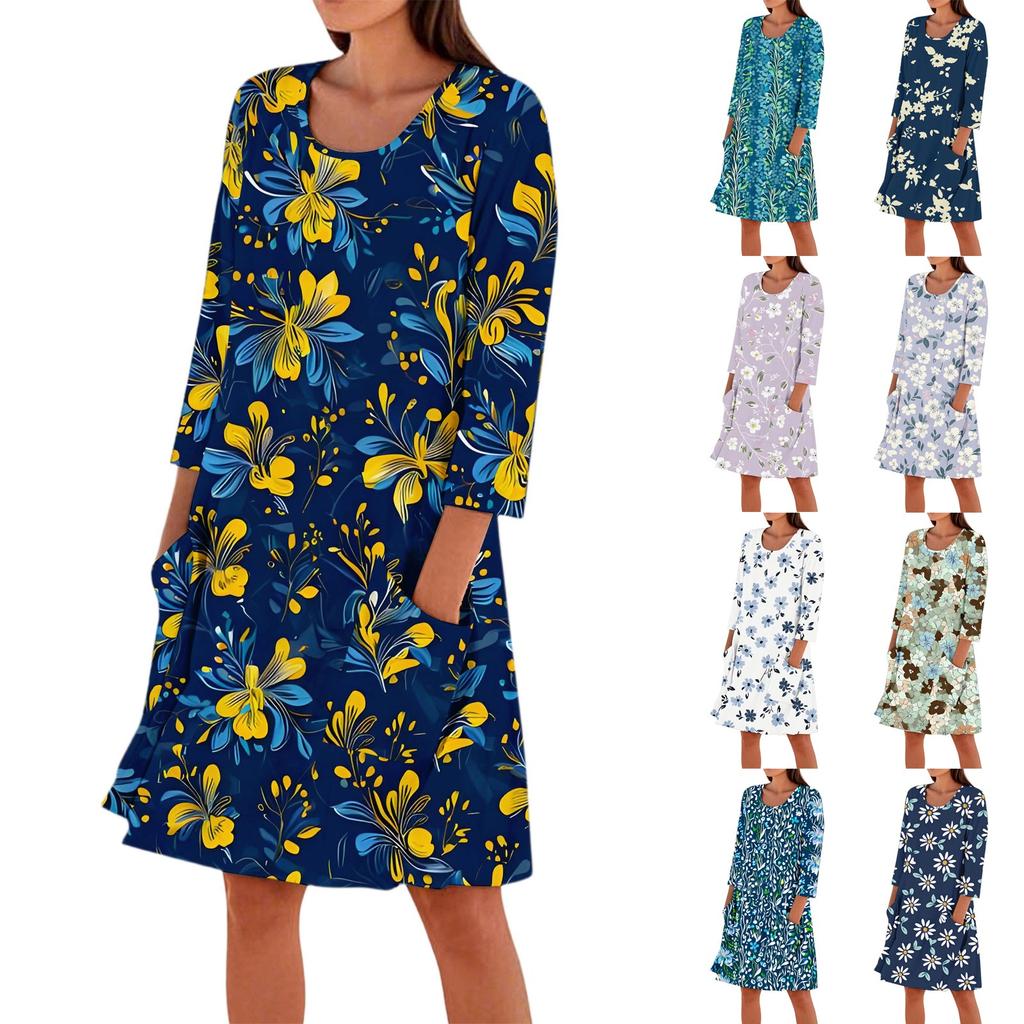 Women's Fashion Casual Round Neck Three-quarter Sleeve Dress