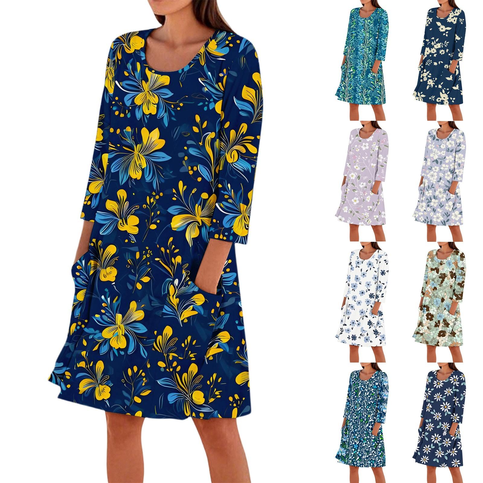 

Women s Fashion Casual Round Neck Three-quarter Sleeve Dress L білий