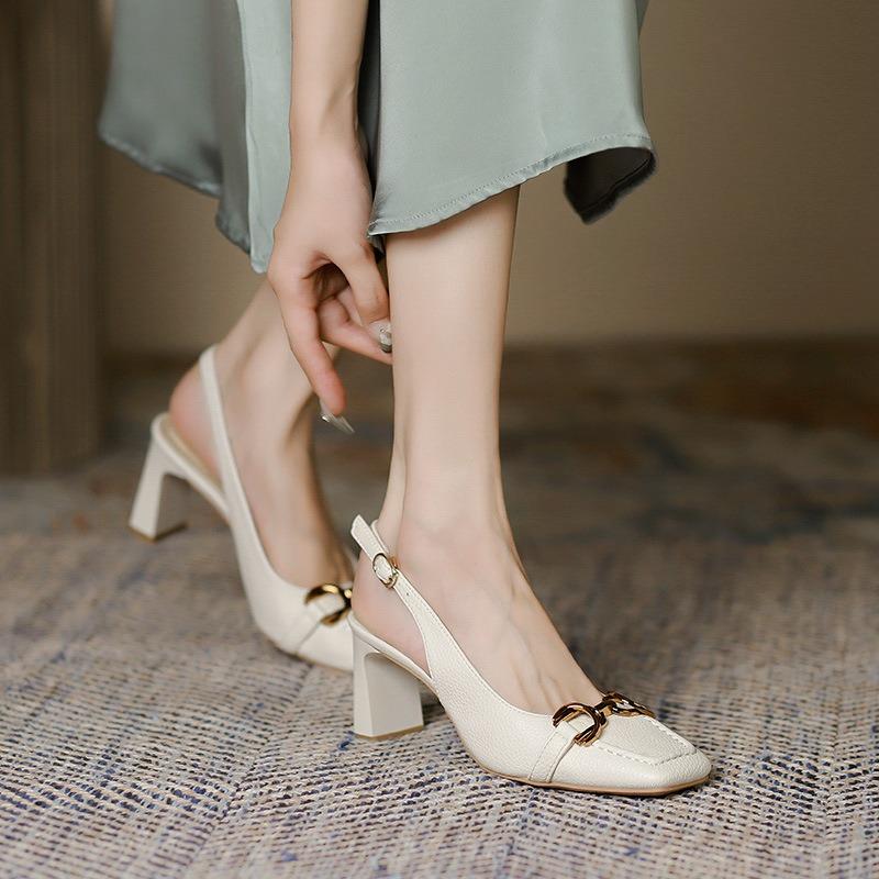 7-Rear Empty Bag Head Sandals for Women and Women's Summer New Square Head Thick Heel Horse Seat Buckle High Heels for Women