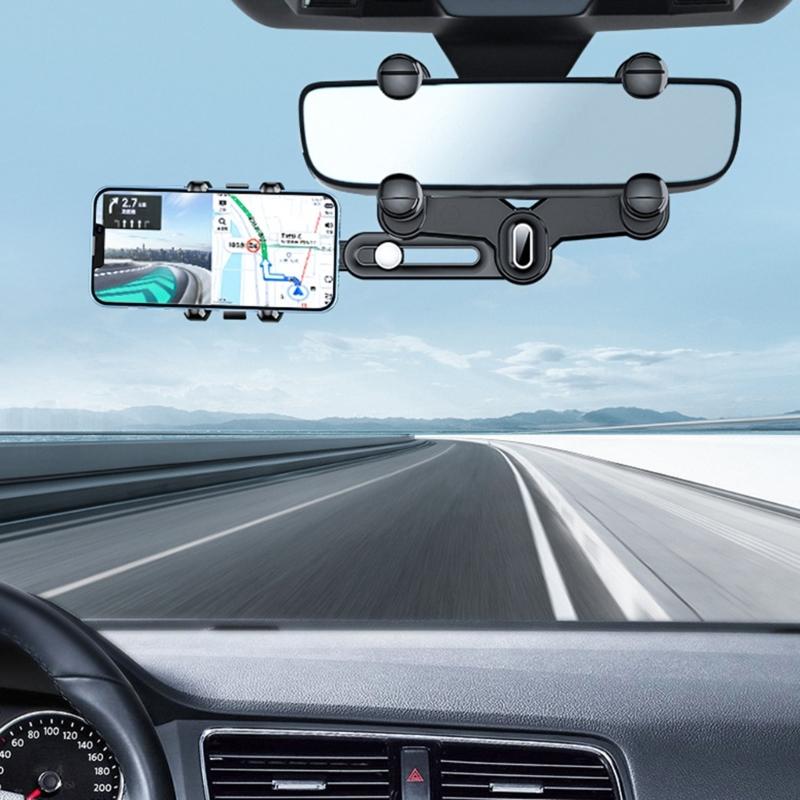 Rear View Glass Phone Holder,Rotatable and Retractable, Universals Mount, Cellphone Car Mount for 4''-7'' Device