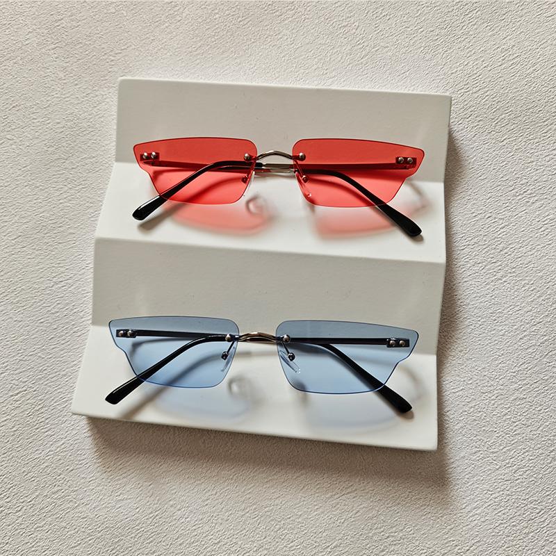 2pcs/Set Rimless Rectangle Women Fashion Sunglasses Designer Trendy Small Frame Summer Style Sun Glasses Outdoor Accessory