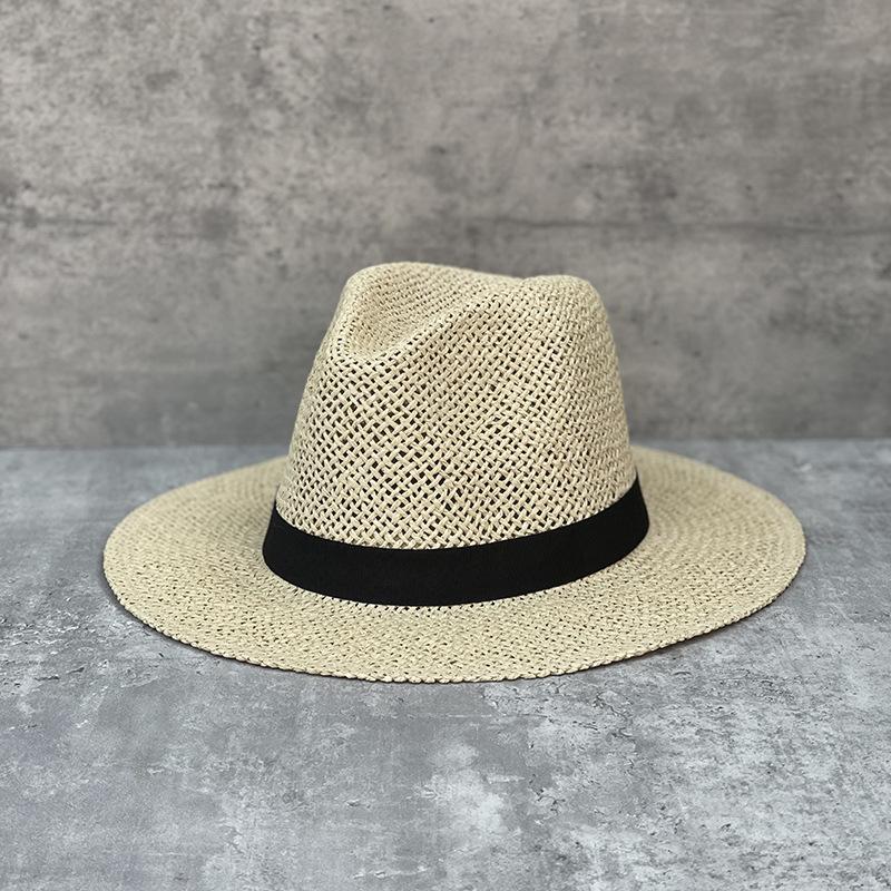 

Wind Simple Wide Brim Jazz Straw Hat Men S And Women S Leisure Top Hat Travel Sunshade Sunscreen Holiday Beach Hat M（56-58cm）