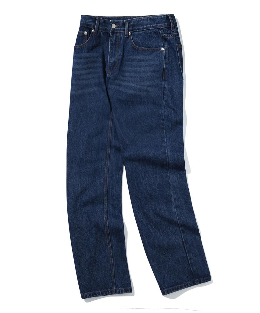 TRILLION Biostone Washed Straight Denim Pants (Deep Blue)