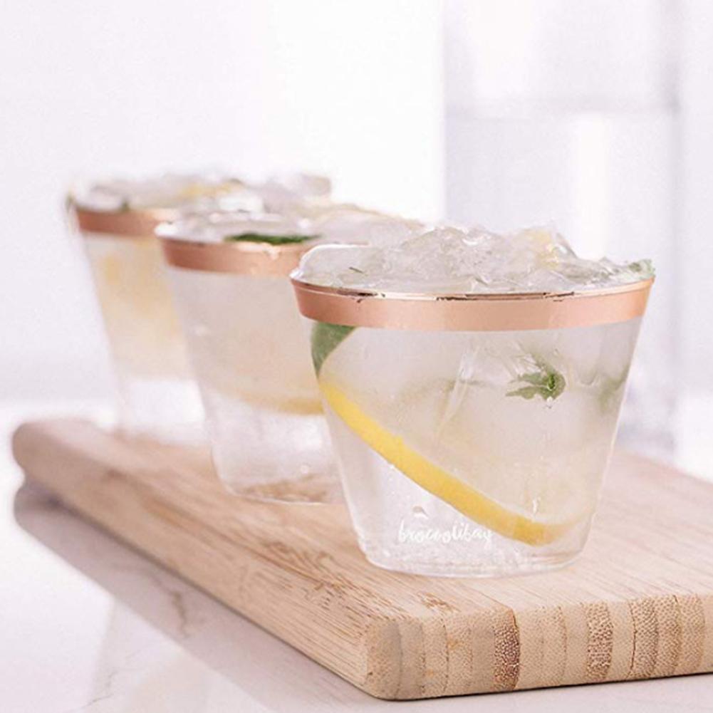 100pcs Gold-rimmed Plastic Cups 3 Colors Available Food-grade Plastic Heavy-duty Disposable Plastic Cups For Iced Coffee Cold Beverage