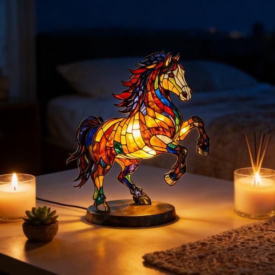 3D Rainbow Pony LED Night Light Handmade Resin Dog Lamp USB-Powered Ambient Lighting for Bedroom Desk Energy-Saving Gift for Pet Lovers & Home Decor