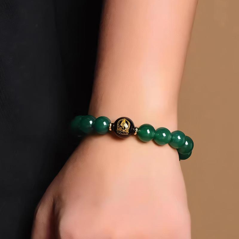 Natural Green Agate Zodiac Guardian Buddha Bracelet with Lucky Beads