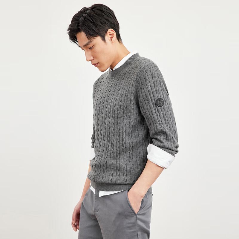 SEPTWOLVES Men's Cable Knit Round Neck Wool Sweater
