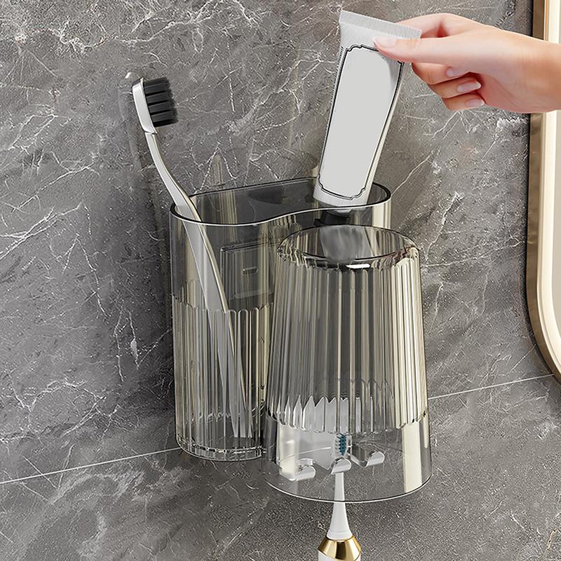 Étagère Murale Porte-Brosses à Dents Sans Perçage Salle de Bain Multifonctionnel Support à Dentifrice Rangement Tasses Rince-Bouche